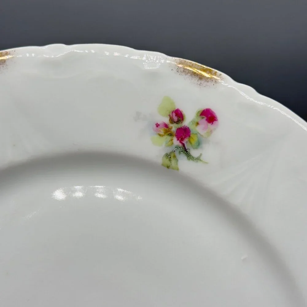 Vintage Porcelain Cake Plate Open Handles Pink White Roses Hand Painted Cottage